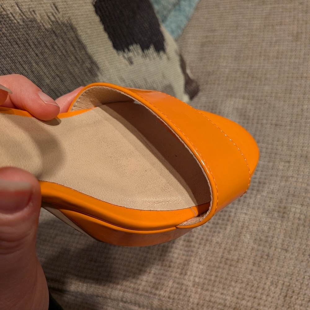 Orange Block Heel Sandals - Picture 6 of 16